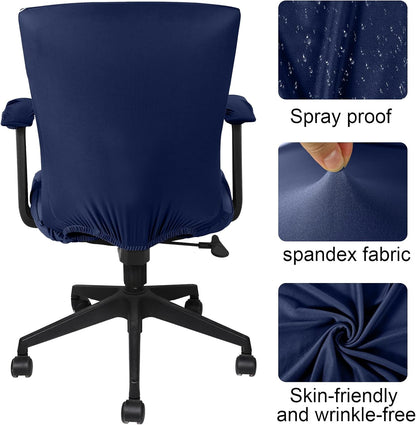 Tallew 4 Pcs Office Chair Covers Set Computer Universal Protective Stretchable Chair Seat Covers Desk Armrest Cover Pads Office Cushion Backrest for Rotating(Regular,Black)