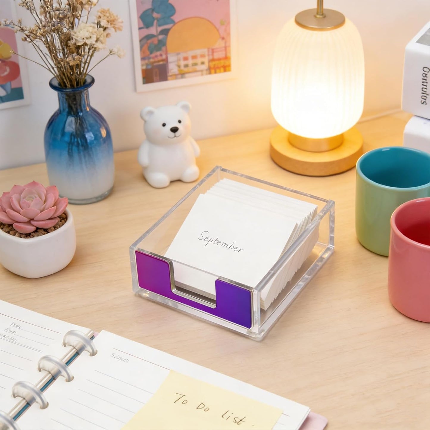 NatSumeBasics Gold Sticky Note Holder Clear Acrylic Yellow Post Note Pad Holders Memo Dispenser Case for Desk Office School Aesthetic Supplies Accessories (Pure Gold)