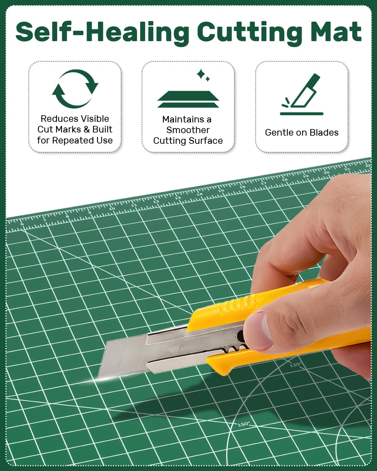 Self Healing Cutting Mat, 23" x 35", Double-Sided Rotary Cutting Mat for Sewing, Quilting, Scrapbooking, Fabric & Craft Cutting Board, (A1), Green