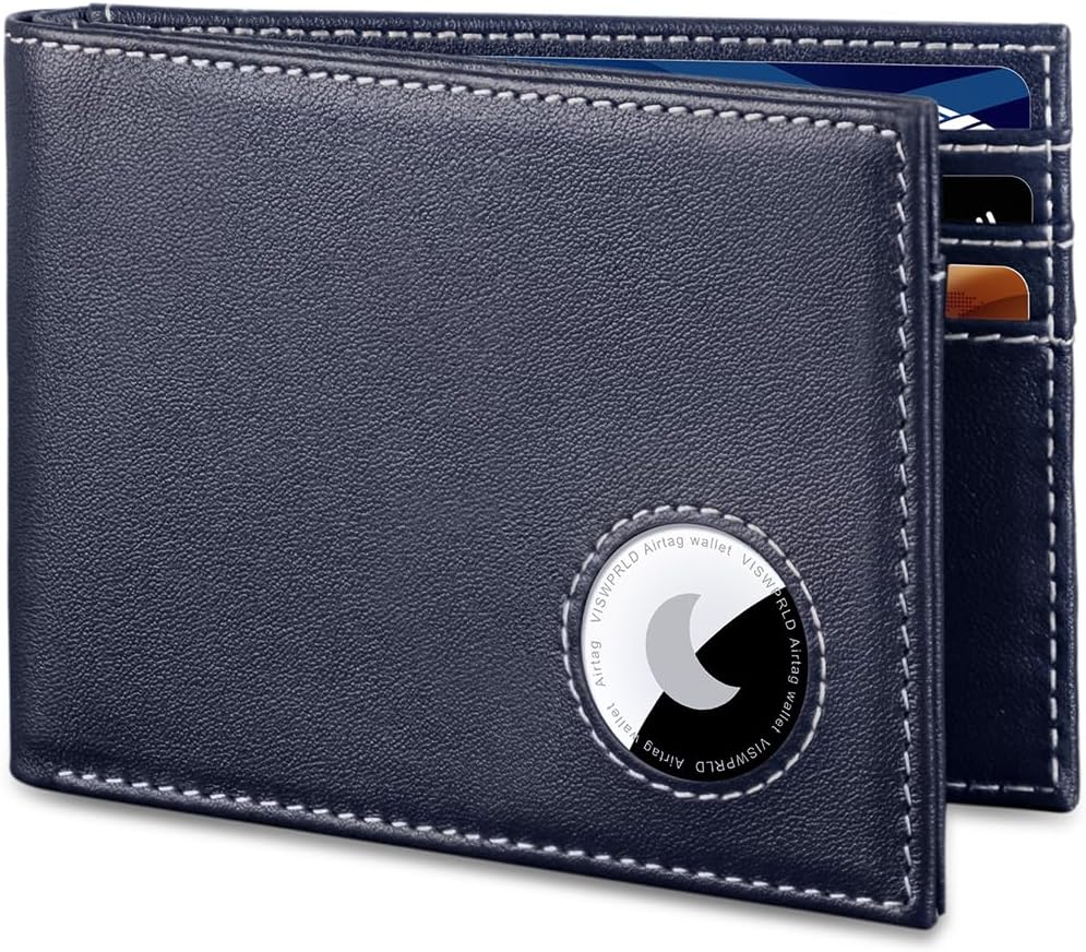 Men's Wallet with Airtag Holder, Bifold Full-Grain Leather Wallet for Apple Air Tag (1st & 2nd Generation), Slim Wallet for Men with RFID Blocking, 11 Card Slots