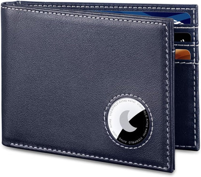 Men's Wallet with Airtag Holder, Bifold Full-Grain Leather Wallet for Apple Air Tag (1st & 2nd Generation), Slim Wallet for Men with RFID Blocking, 11 Card Slots