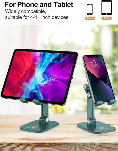 OCYCLONE Phone Stand, Cell Phone Stand Holder for Desk Office Accessories Adjustable Height and Angle Foldable iPhone Stand Compatible with 4"-13" All Phones iPad Tablet - Black