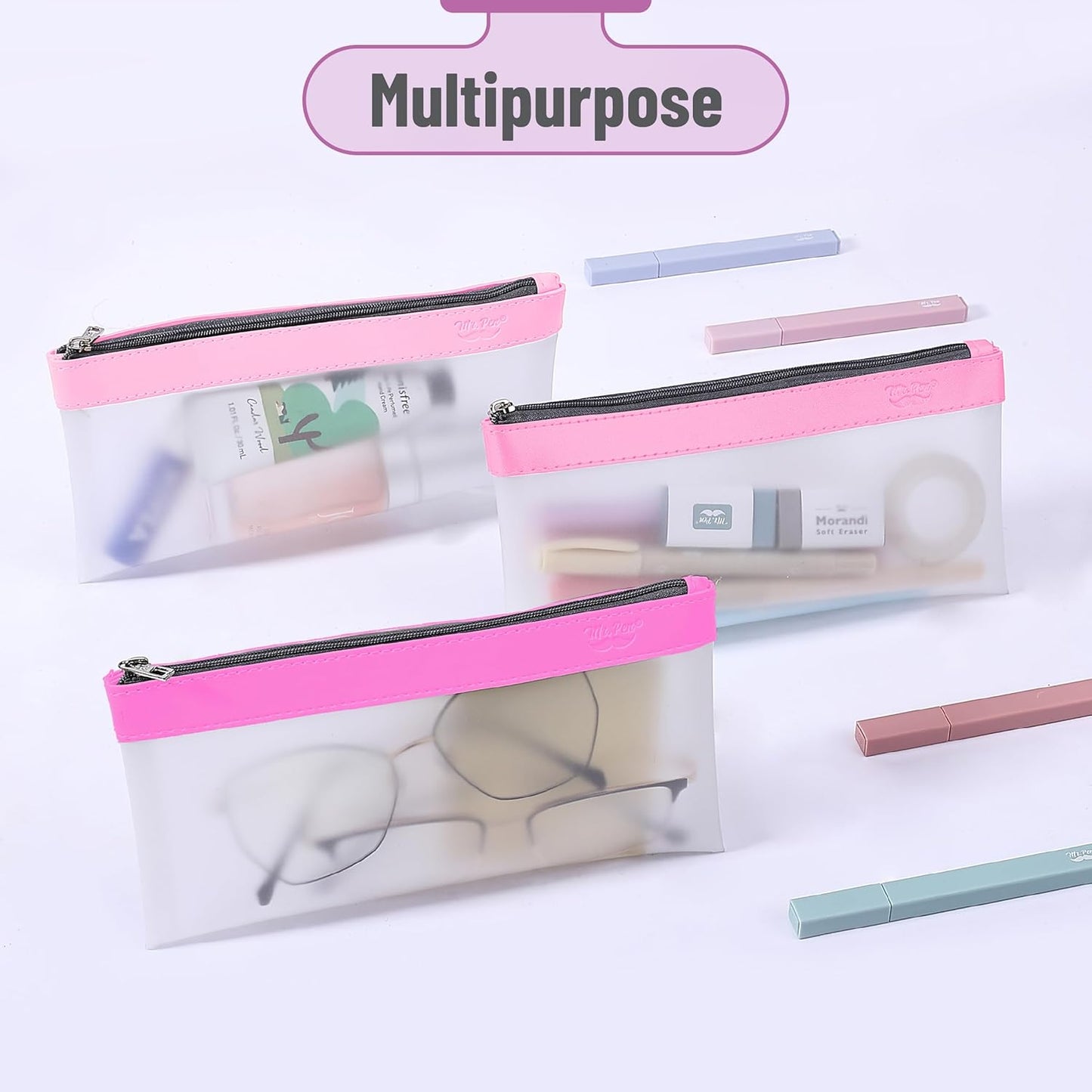 Mr. Pen- Clear Pencil Pouch, 8.50"x4.25", 3 Pack, Durable TPU Material, Medium Water-Resistant Pencil Bags with Smooth Zipper, Multipurpose Clear Pouch for Stationery, School, Office, Travel Supplies