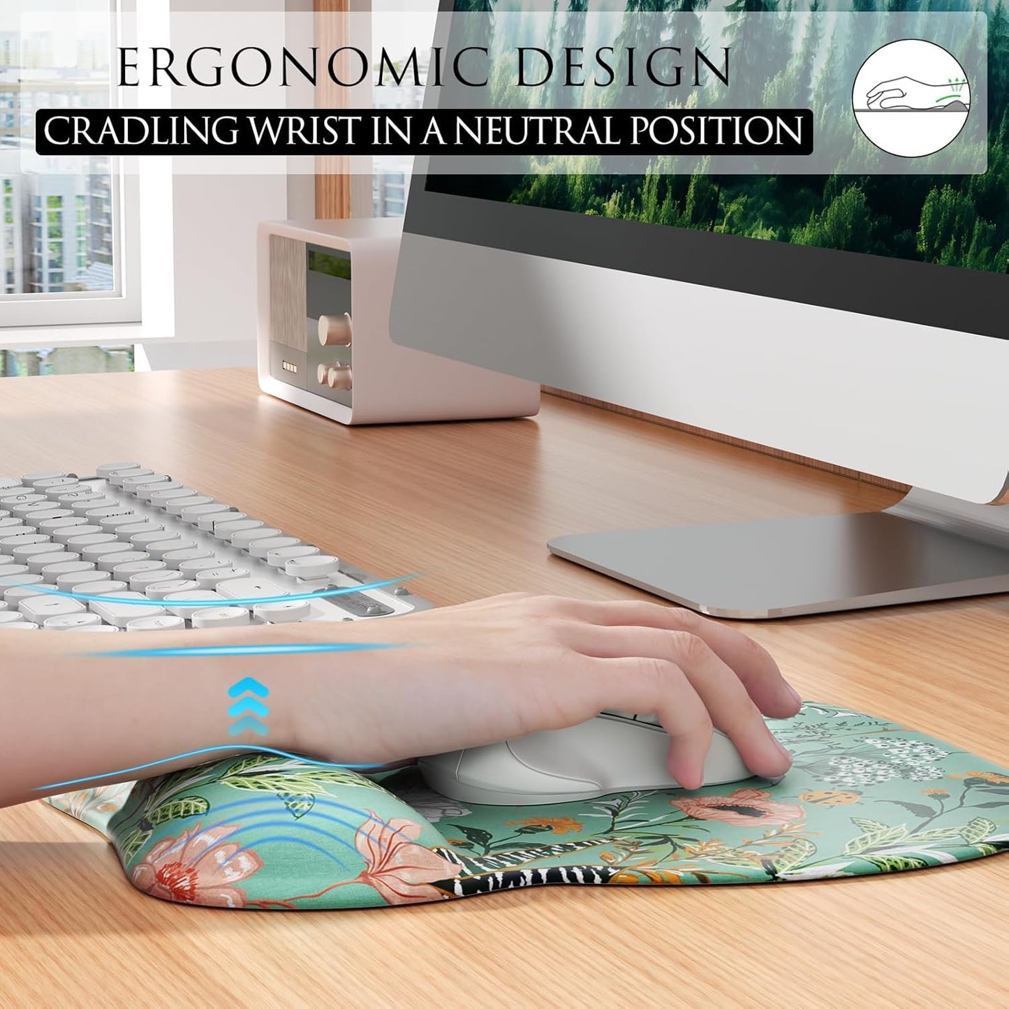 MROCO Ergonomic Mouse Pad with Gel Wrist Rest, Smooth Wrist Support Surface, Non-Slip PU Base for Pain Relief, Comfortable Mousepad for Computer, Laptop, Office & Home, 9.4 x 8.1 in, Black