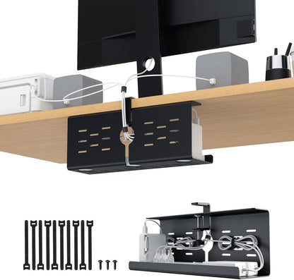 KEEGH 16" Under Desk Cable Management Tray, No Drill Clamp Mount, Desk Cord Organizer Upgrade Capacity, Cord Management Tray for Home Office, Gaming Desk, Standing Desk, Black, 2 Pack