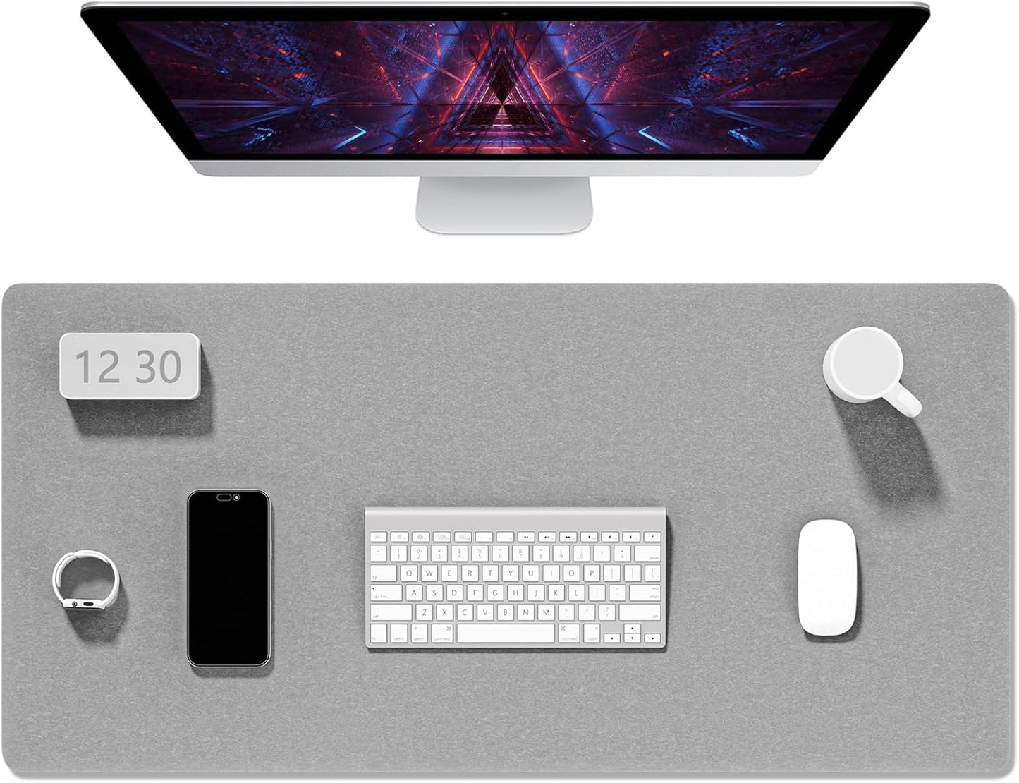 Auhoahsil Felt Desk Mat, Minimalist Large Mouse Pad XXL 35.5 x 15.7 in, Desk Matt for Desktop, Keyboard, Laptop, Computer, Office, Work from Home, Gaming, White