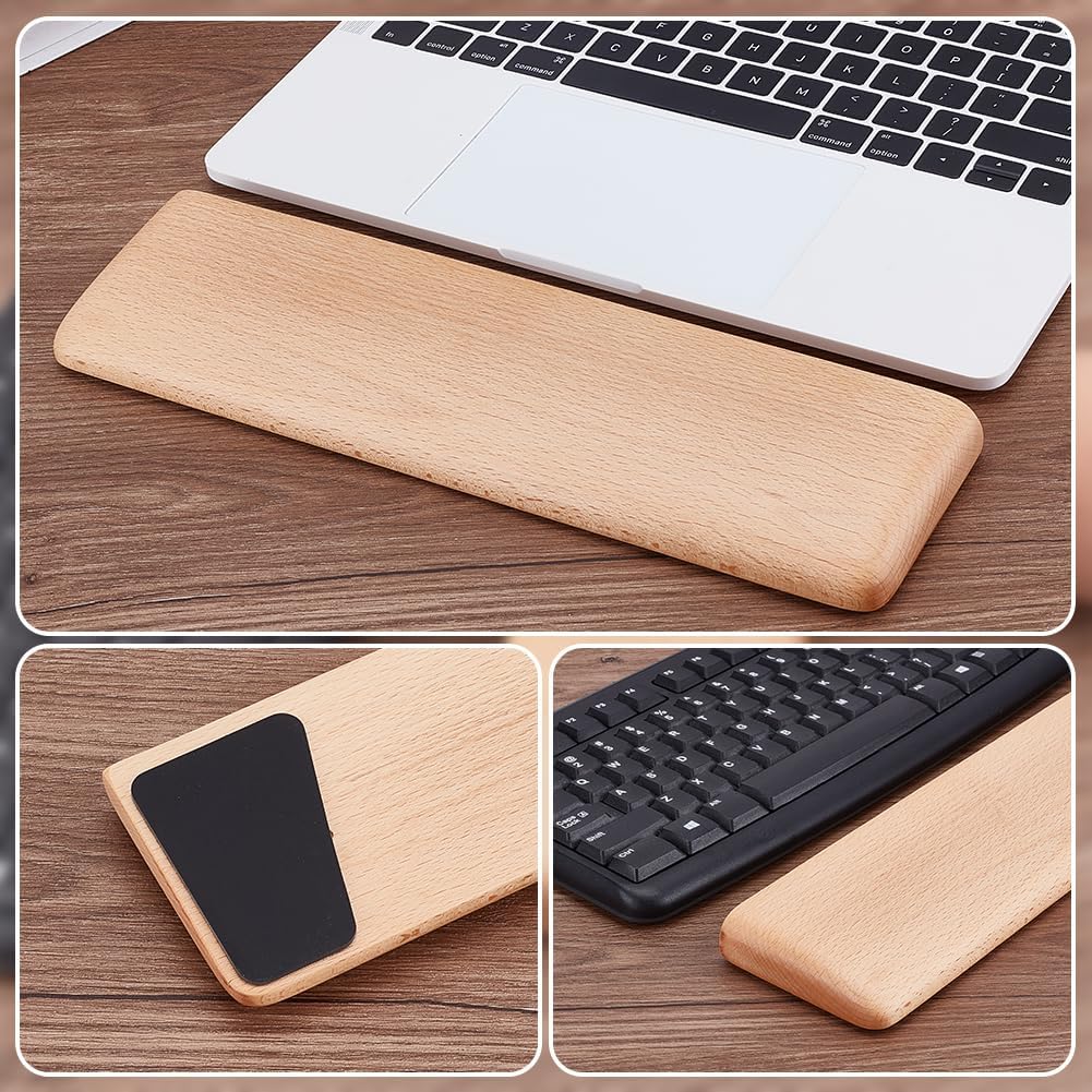 AHANDMAKER 2PCS Wood Keyboard Wrist Rest 2 Size 60 Key Wooden Wrist RestErgonomic Rest for Computer Keyboard Ergonomic Desk Pad Gaming Office Home Decor, Blanched Almond