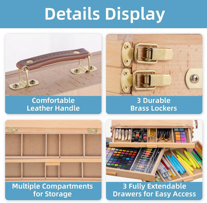 Falling in Art Table Easel with Sketch Box Storage, Portable Beechwood Desktop Art Easel with 3 Drawers, Adjustable Tabletop Painting Stand for Teens and Adults