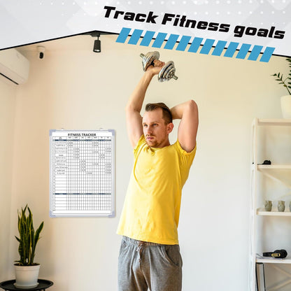 Lincia 16 x 12 Inch Fitness Tracker Whiteboard Workout Calendar for Home Gym Dry Erase Planner Hanging Removable to Do List for Wall Whiteboard with Aluminum Frame for Gym Program(Style A)