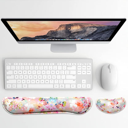 Dapesuom Enlarge Keyboard Wrist Rest, Memory Foam Wrist Cushion for Desk Mat Support, Cute Pain Relief Keyboard Mouse Pad Rests Set with Non-Slip Base for Gaming Laptop Office Computer, Elegant Flower