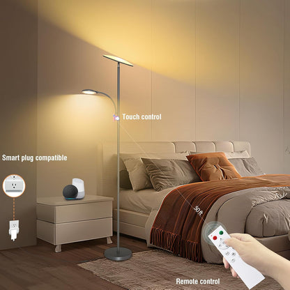 marctronic Floor Lamps for Living Room, 44W/4500LM Super Bright 2 in 1 LED Floor Lamp with Remote, Stepless Dimmable, 69" Tall Standing Floor Lamp with Bendable Reading Light for Bedroom Office