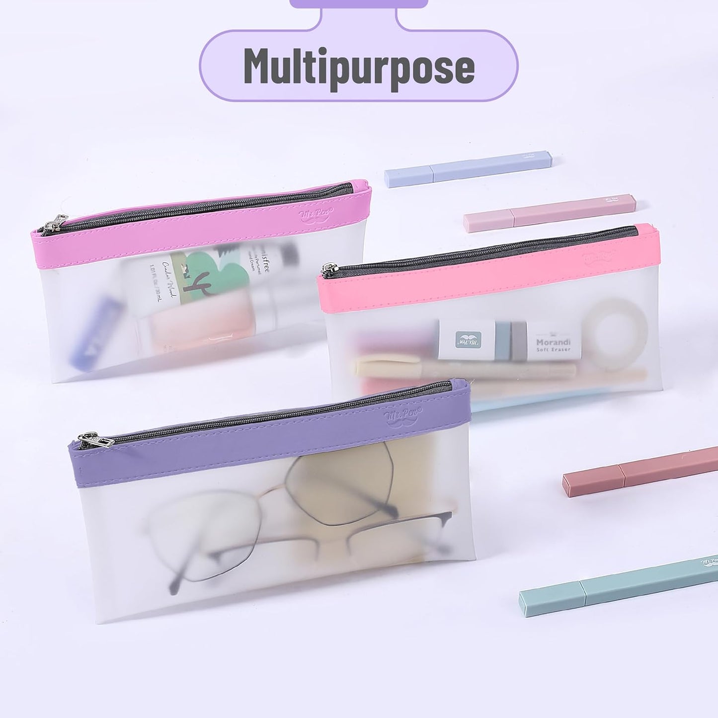 Mr. Pen- Clear Pencil Pouch, 8.50"x4.25", 3 Pack, Durable TPU Material, Medium Water-Resistant Pencil Bags with Smooth Zipper, Multipurpose Clear Pouch for Stationery, School, Office, Travel Supplies