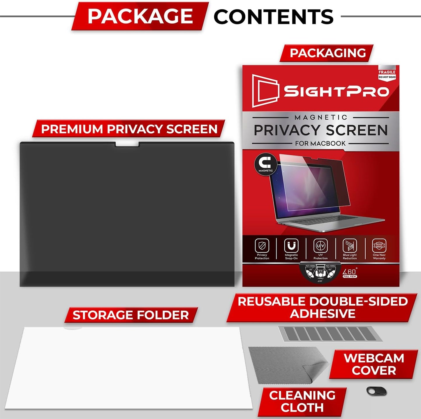 SightPro Magnetic Laptop Privacy Screen 14 Inch 16:9 - Patented Removable Laptop Privacy Filter Shield and Protector