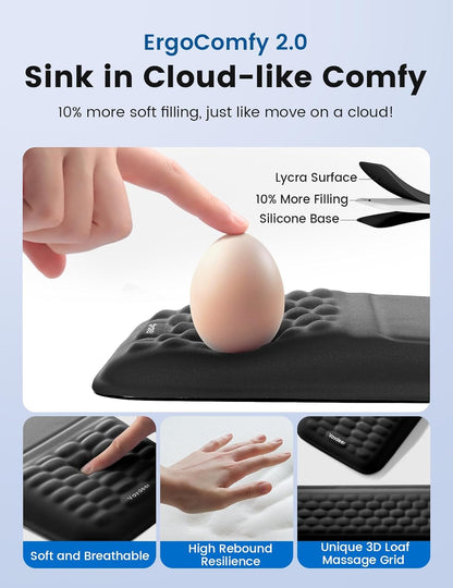 2-in-1 Keyboard & Mouse Wrist Rest Set – Ergonomic Pain-Relief Support, Memory Foam Wrist Cushion with 8° Slope & Massage Nubs, Non-Slip PU Base, Relieves Wrist Pain & Carpal Tunnel from Long Typing