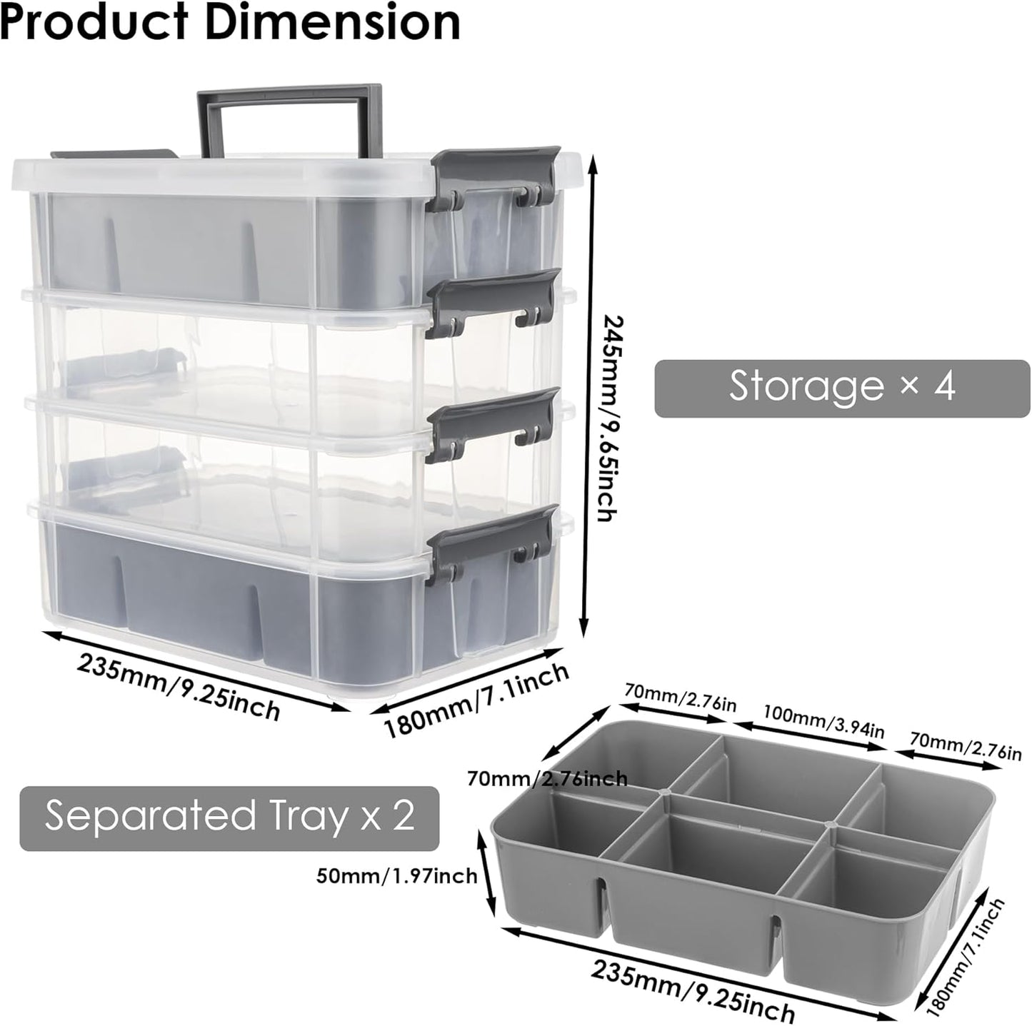 CraftGenes Art Supply Storage Organizer with 2 Removable Trays, 4-Layer 10QT Durable Craft Organizers and Storage for Sewing, Tool, Office Supplies, Art, Craft Supplies