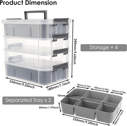 CraftGenes Art Supply Storage Organizer with 2 Removable Trays, 4-Layer 10QT Durable Craft Organizers and Storage for Sewing, Tool, Office Supplies, Art, Craft Supplies