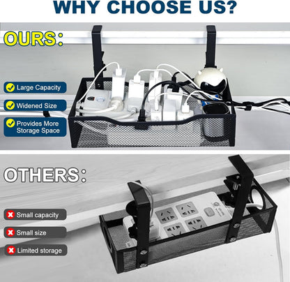 Extra Wide Under Desk Cable Management - 7inch No Drill Installation Cable Management Tray, Clamp/Screw Mount Desk Cable Management, Cable Management Tray for Office, Home((White, XL)