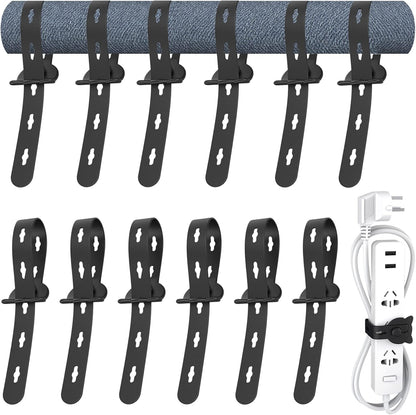 12Pcs Reusable Cable Ties, 10x0.6inch Elastic Silicone Cord Organizer Straps for Bundling and Organizing Cable Wires, Extendable Cable Management in Home, Kitchen, Closet, Office(Black)