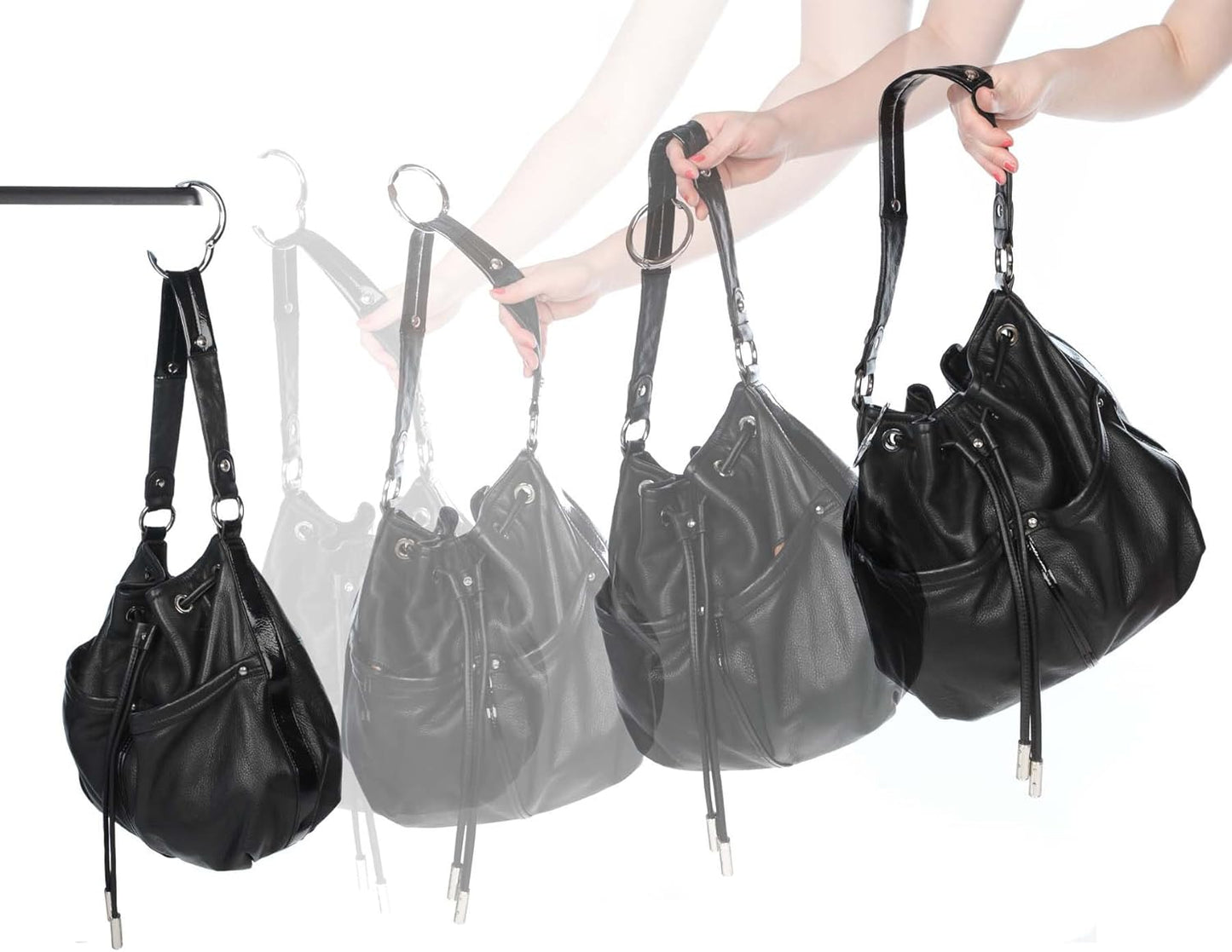 Clipa Bag Hanger - The Ring that Opens Into a Hook, Closes Automatically | Hangs Almost Anywhere in Just 1/2" of Space | Holds 33 lbs | 9 Styles | 3 yr Warranty