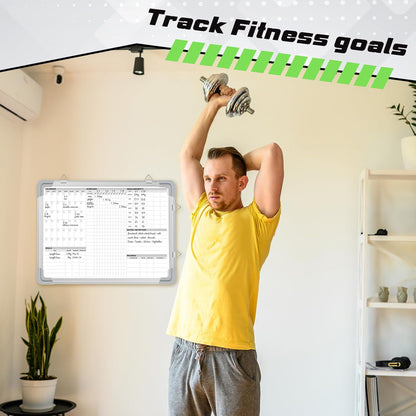 Lincia 16 x 12 Inch Fitness Tracker Whiteboard Workout Calendar for Home Gym Dry Erase Planner Hanging Removable to Do List for Wall Whiteboard with Aluminum Frame for Gym Program(Style A)