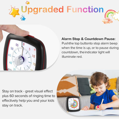 Secura 60-Minute Visual Timer, Silent Study Timer for Kids and Adults, Time Clocks, Time Management Countdown Timer for Teaching (Black & Cloud)