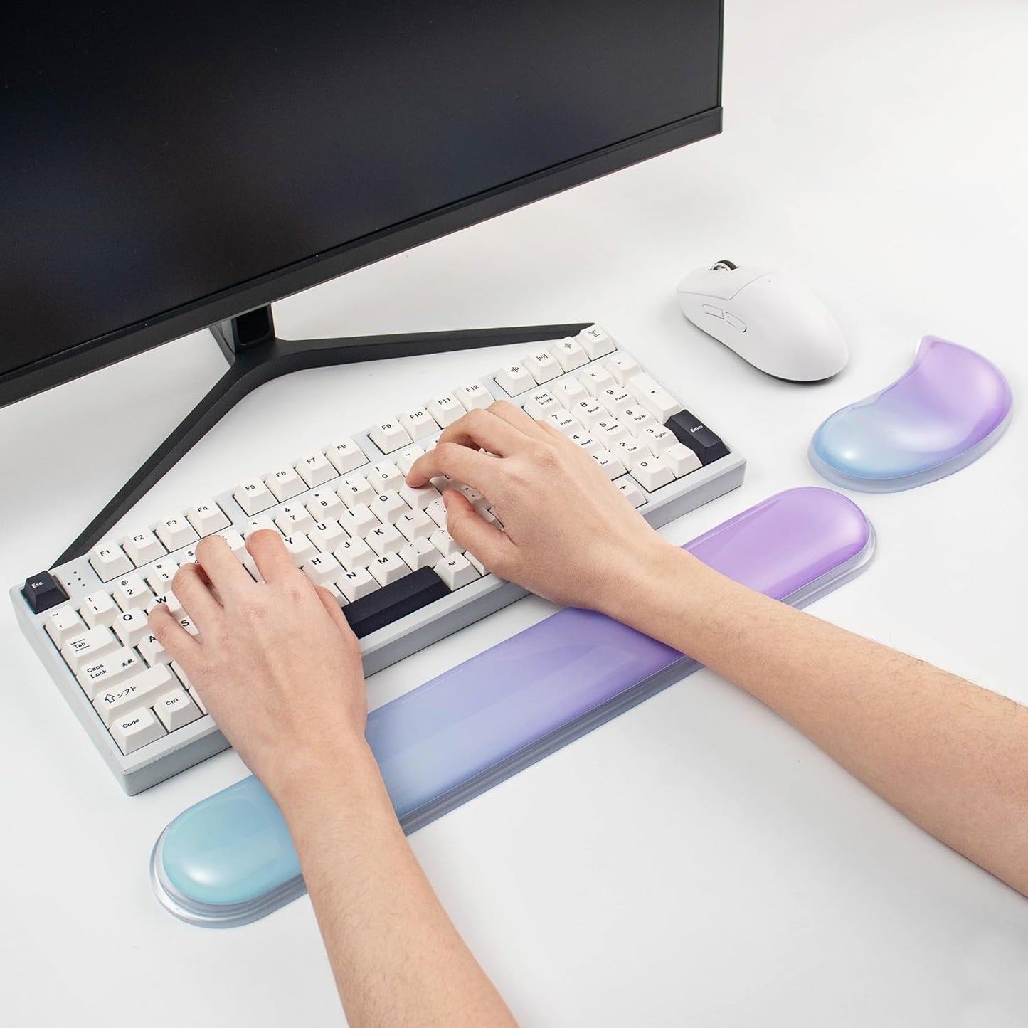 Gel Keyboard and Mouse Wrist Rest Set –White Clear Wrist Rest for Computer Keyboard 60%/68%/75%, Comfort & Support for Typing and Gaming
