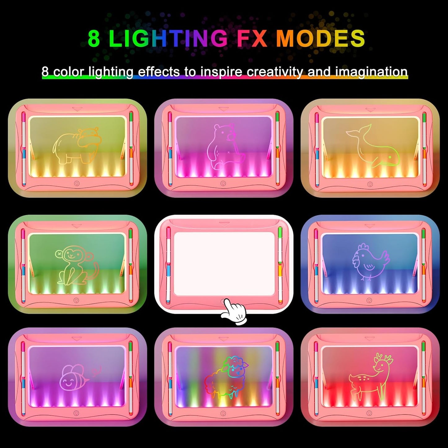 LED Drawing Board, Magic Kids Toys for Boys 4-6, Christmas Birthday Gifts, Light Up Tracing Pad, 9 Double-Sided Cards, 6 Markers, Glow in The Dark Doodle Writing Tablet, Learning Toy Arts Crafts Kits