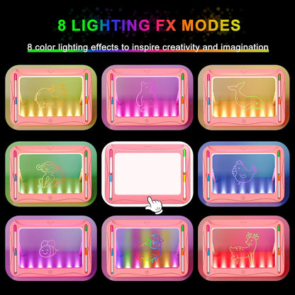 LED Drawing Board, Magic Kids Toys for Boys 4-6, Christmas Birthday Gifts, Light Up Tracing Pad, 9 Double-Sided Cards, 6 Markers, Glow in The Dark Doodle Writing Tablet, Learning Toy Arts Crafts Kits