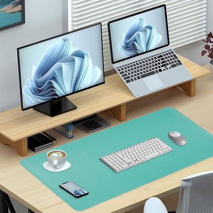 Dual-Sided Desk Pad, Large Mouse Pad - Natural Cork & PU Leather Non-Slip Waterproof Desk Mats for Office and Home (Blue, 31.5" x 15.7")