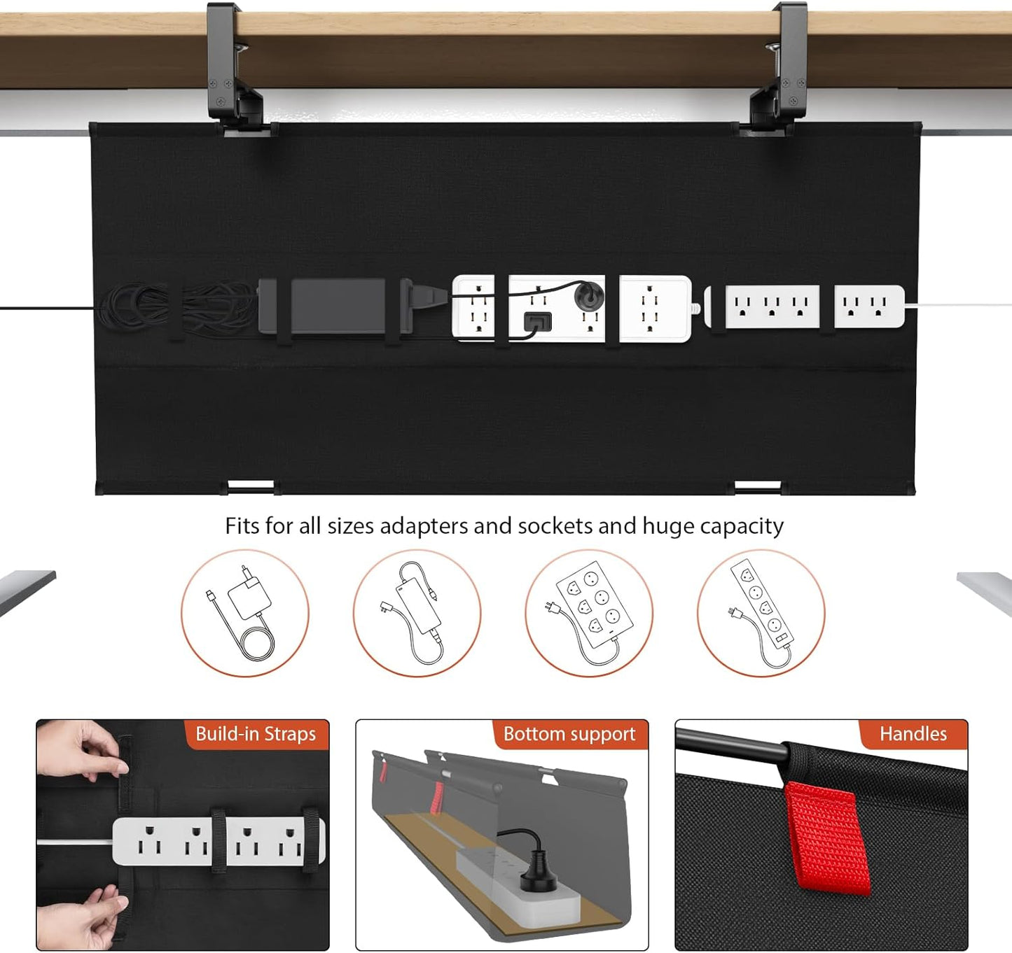 Univivi No Drill Under Desk Cable Management Tray, 36" Cord Organizer for Table, Clamp/Screw Mount Desk Cable Management, Premium Fabric Cable Management Tray for Office, Home