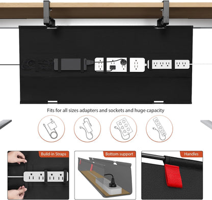 Univivi No Drill Under Desk Cable Management Tray, 36" Cord Organizer for Table, Clamp/Screw Mount Desk Cable Management, Premium Fabric Cable Management Tray for Office, Home
