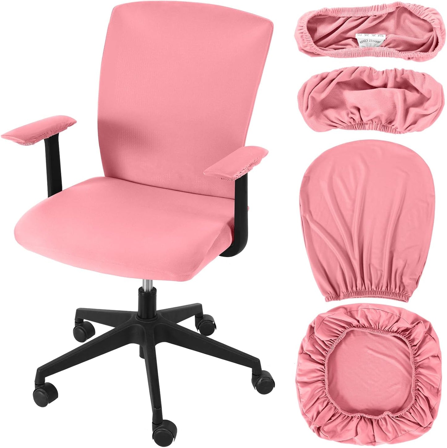 Tallew 4 Pcs Office Chair Covers Set Computer Universal Protective Stretchable Chair Seat Covers Desk Armrest Cover Pads Office Cushion Backrest for Rotating(Regular,Black)