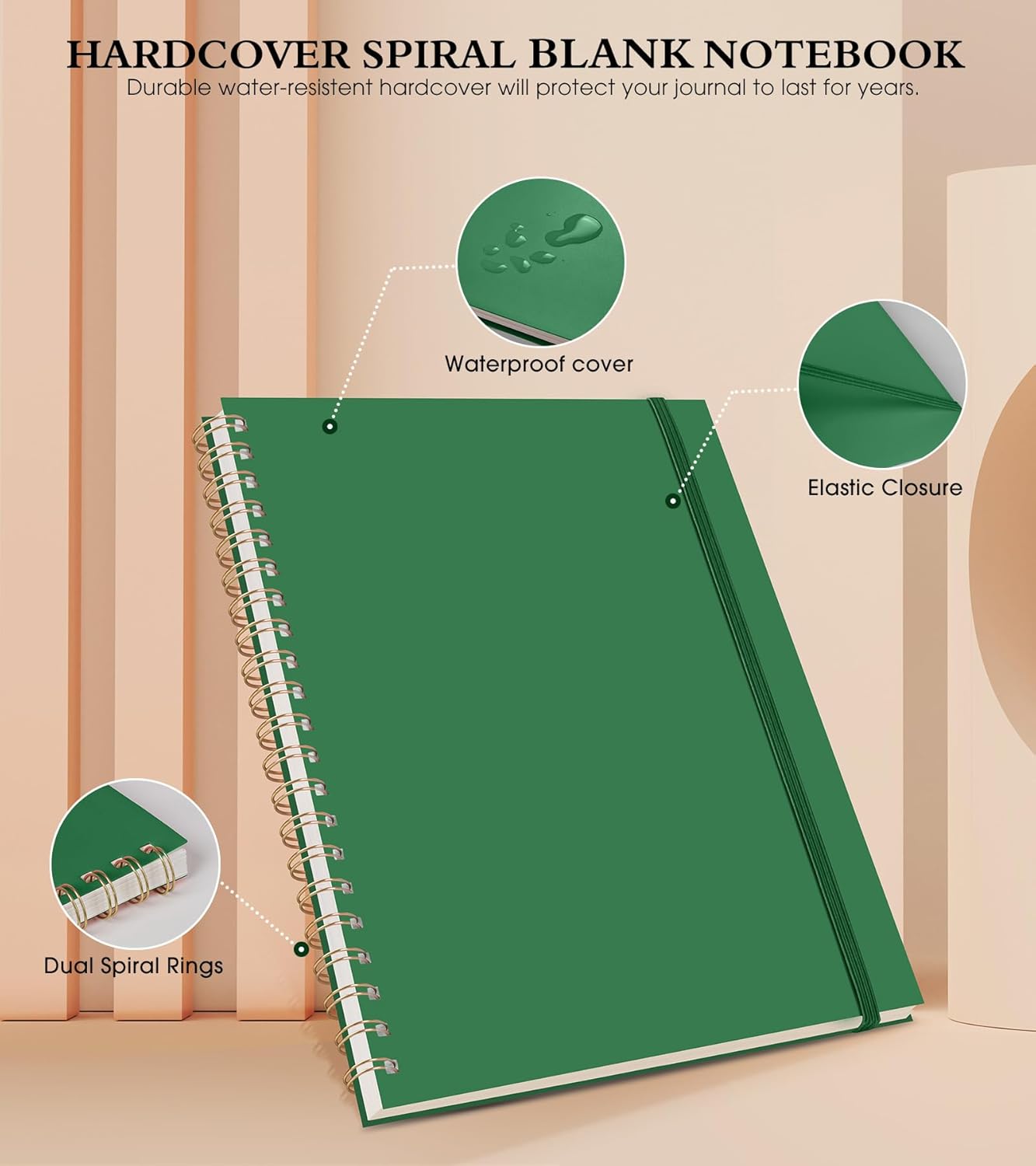 Dotted Notebook, Spiral Notebook Journal 8.5” x 11”, A4 Large Dot Grid Notebooks for Women Men, 100 GSM Dotted Paper, Plastic Hardcover Spiral Bullet Journals for Work School Sketching, Green