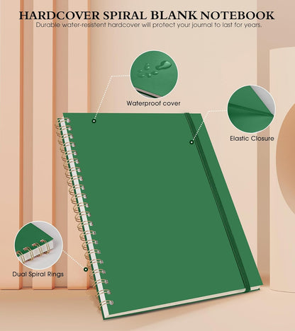 Dotted Notebook, Spiral Notebook Journal 8.5” x 11”, A4 Large Dot Grid Notebooks for Women Men, 100 GSM Dotted Paper, Plastic Hardcover Spiral Bullet Journals for Work School Sketching, Green