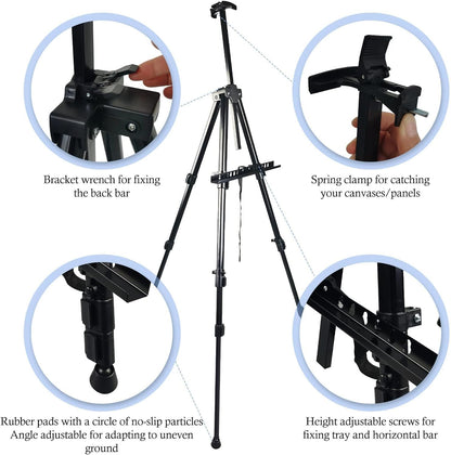 Art Painting Display Artist Easel Stand,Ns Jymb Portable Metal Adjustable Easels for Painting Canvases Height from 17 to 66 Inch - Carry Bag for Table-Top/Floor Displaying and Wedding Signs - Black