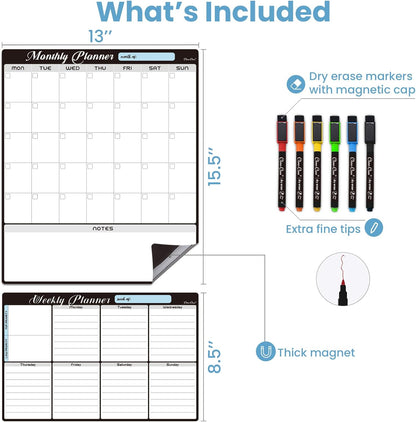 Magnetic Dry Erase List Board - 4"x12" Multifunctional List Board for Fridge - 6 Extra Fine Point Markers Included - Shipped Flat