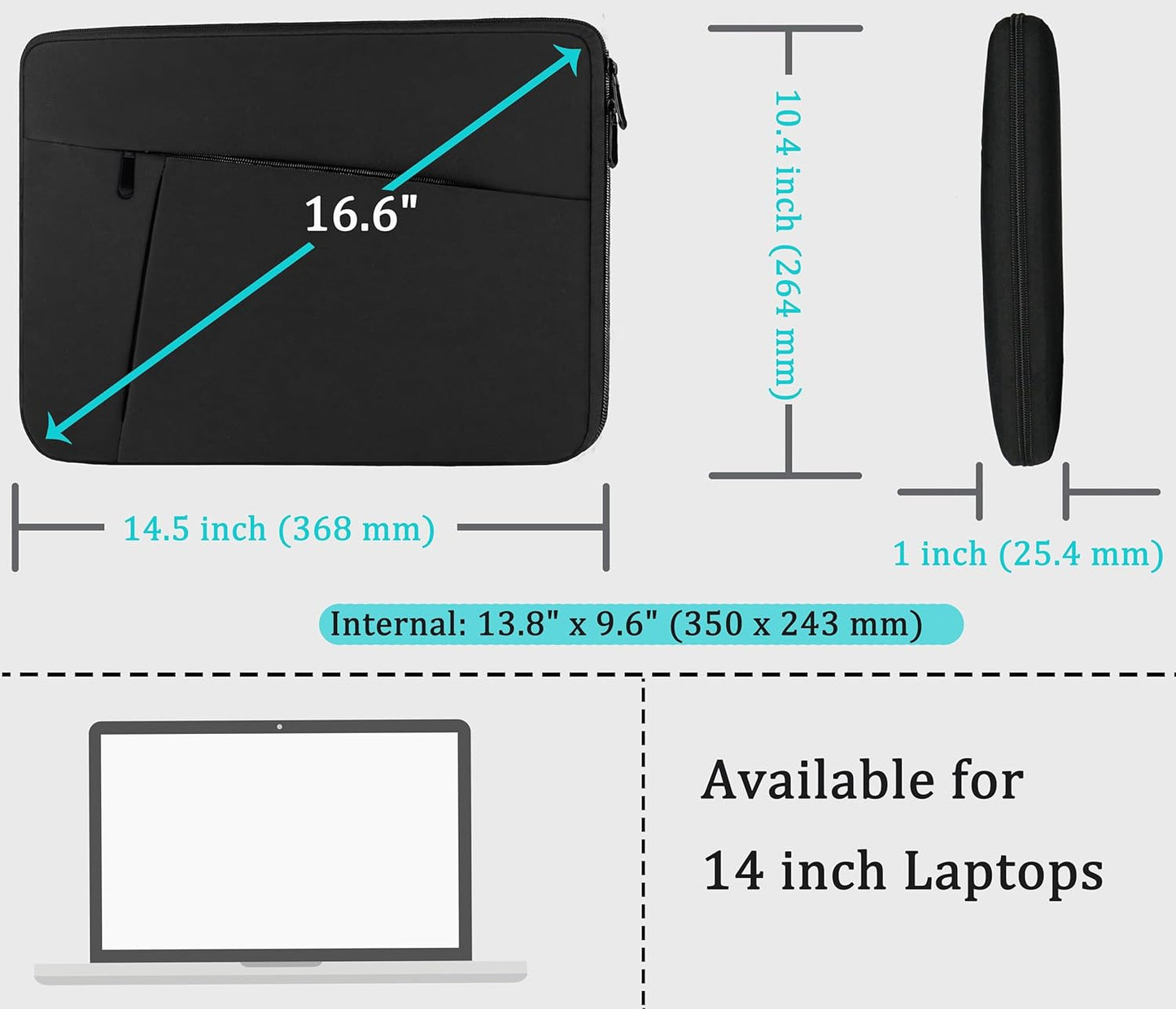 Laptop Case Sleeve 15.6 inch, Durable Shockproof Protective Computer Carrying Cover with Front Pocket, Briefcase Handbags Laptop Sleeve Bag for 15.6 inch HP, Dell, Acer, Asus, Notebook, Black