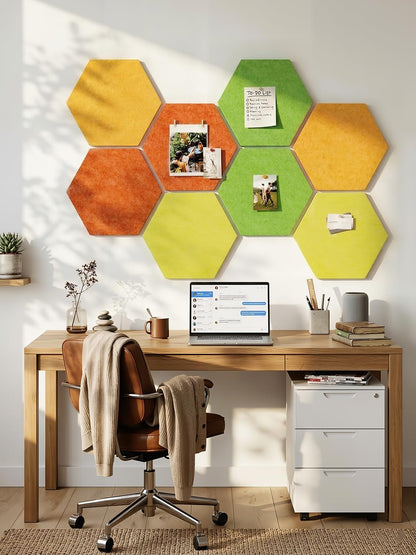 8 Pack Hexagon Felt Bulletin Board Tiles - 12" Large Thick Pin Board for Walls with 30 Push Pins, DIY Boards for Office Home School Decor, Aesthetic Hex Cork Board Alternative