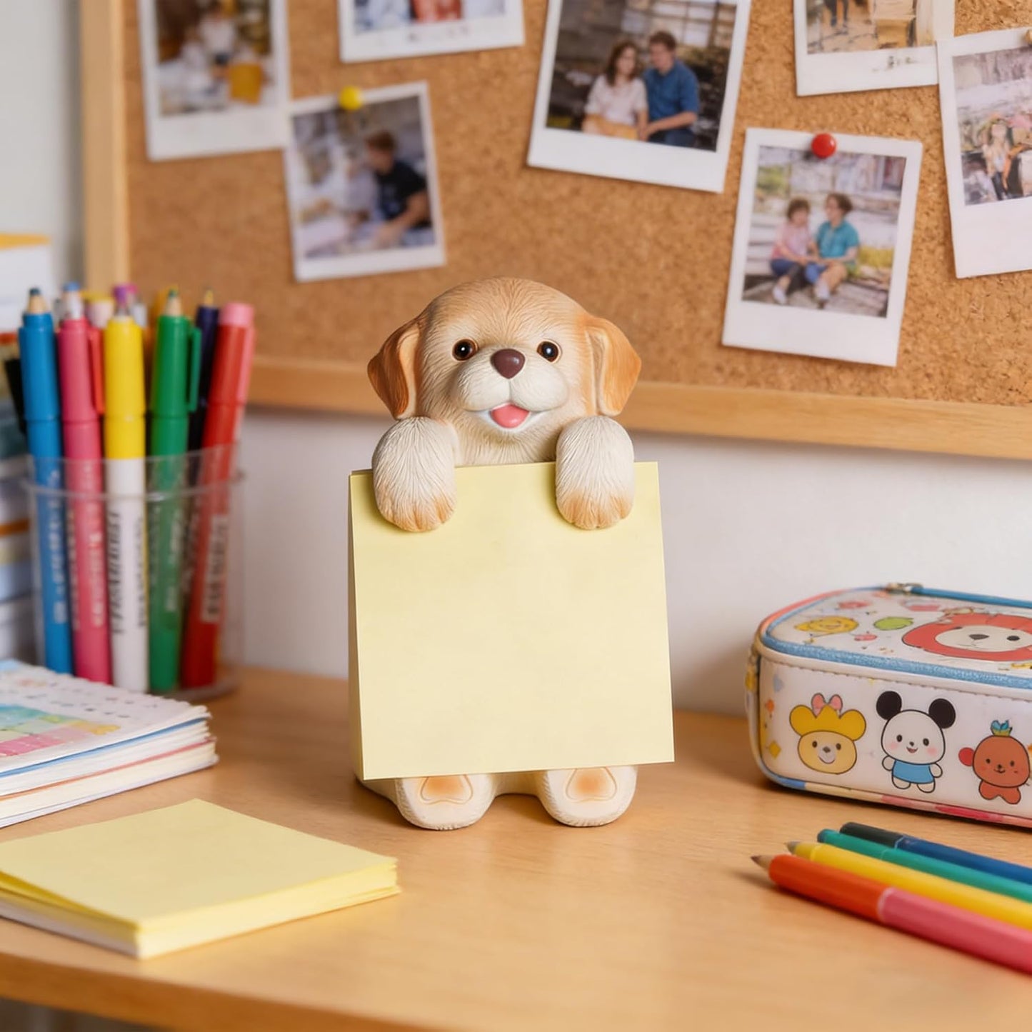 Highland Cow Pop-up Sticky Note Dispenser, Includes 1 Pad of 3x3 in Super Sticky Notes, 100 Sheets, Resin Cute Handmade Desk Holder for Office & Home-Beige