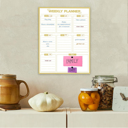 Dry Erase White Board Weekly Calendar Board, Magnetic Whiteboard for Wall,Gold Aluminum Frame Message Board,Vertical, Planner Board for Office, Home, School