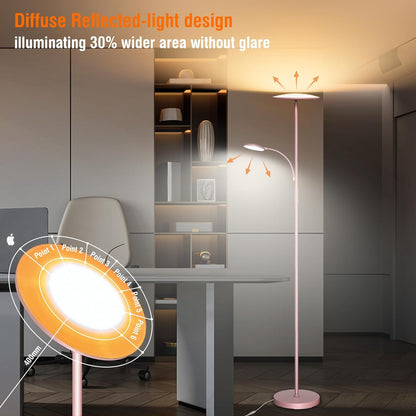 marctronic Floor Lamps for Living Room, 44W/4500LM Super Bright 2 in 1 LED Floor Lamp with Remote, Stepless Dimmable, 69" Tall Standing Floor Lamp with Bendable Reading Light for Bedroom Office