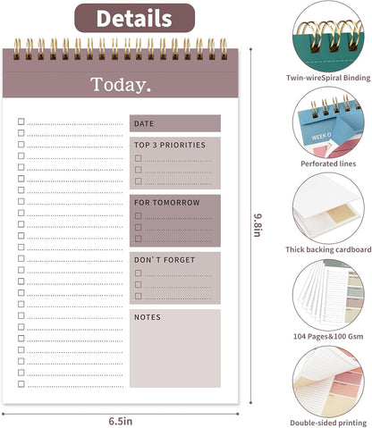 104 Pgs Weekly To Do List Notepad, 52 Duplex-Printed Undated Sheets 100 GSM（8.5"×11") Weekly Desk Planner For Work Home School Office Desk Accessories Supplies & Goal Setting Tasks - Green