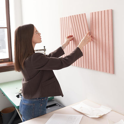 Large Felt Bulletin Board - Stylish Perfectly Sized 35" x 47" Cork Board Alternative for Office & Wall Decor – 12 Customizable Adhesive Tiles w/Golden Pins are Perfect to Display Your Photos