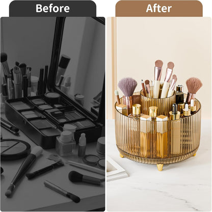 fanado 360° Rotate Makeup Brush Holder Organizer, Makeup Organizers Countertop, Makeup organization and Skincare Storage for Vanity, Desktop, Bathroom (White)