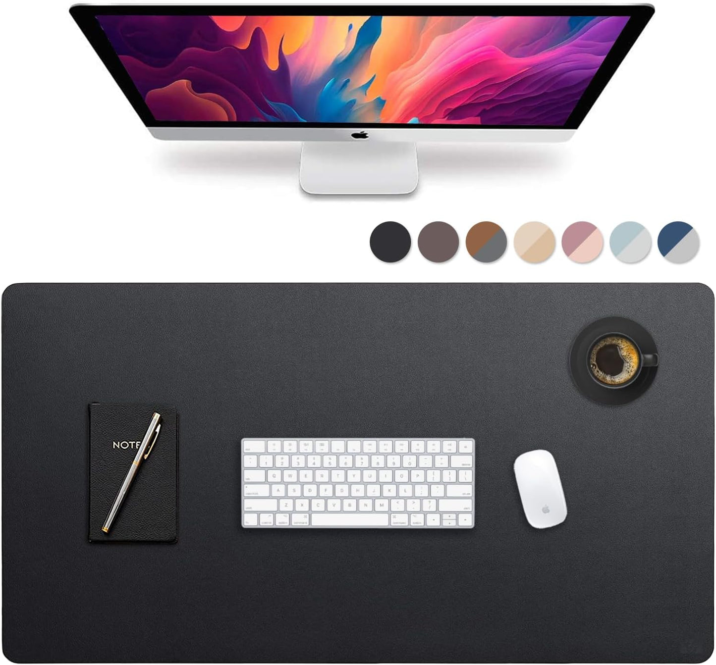 Leather Desk Pad 36" x 20", Vine Creations Office Desk Mat Waterproof Black - Premium Quality - Smooth Mouse Writing Surface - Maximum Protection Dual-Sided Pu Leather Blotter for Desk Office/Home