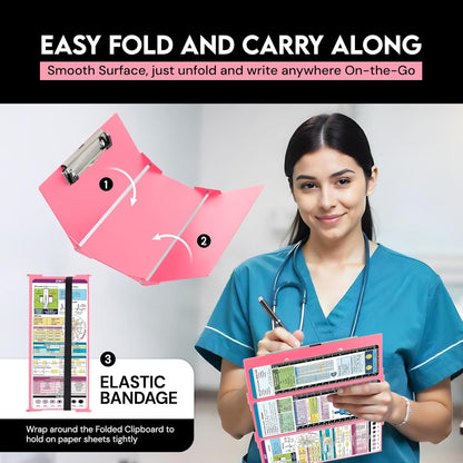 Nursing Clipboard Foldable with Medical Edition Cheat Sheets, 3 Layers Aluminum Foldable Clipboard for Nursing, Notepad for Students, Nursing School Essentials (Black)
