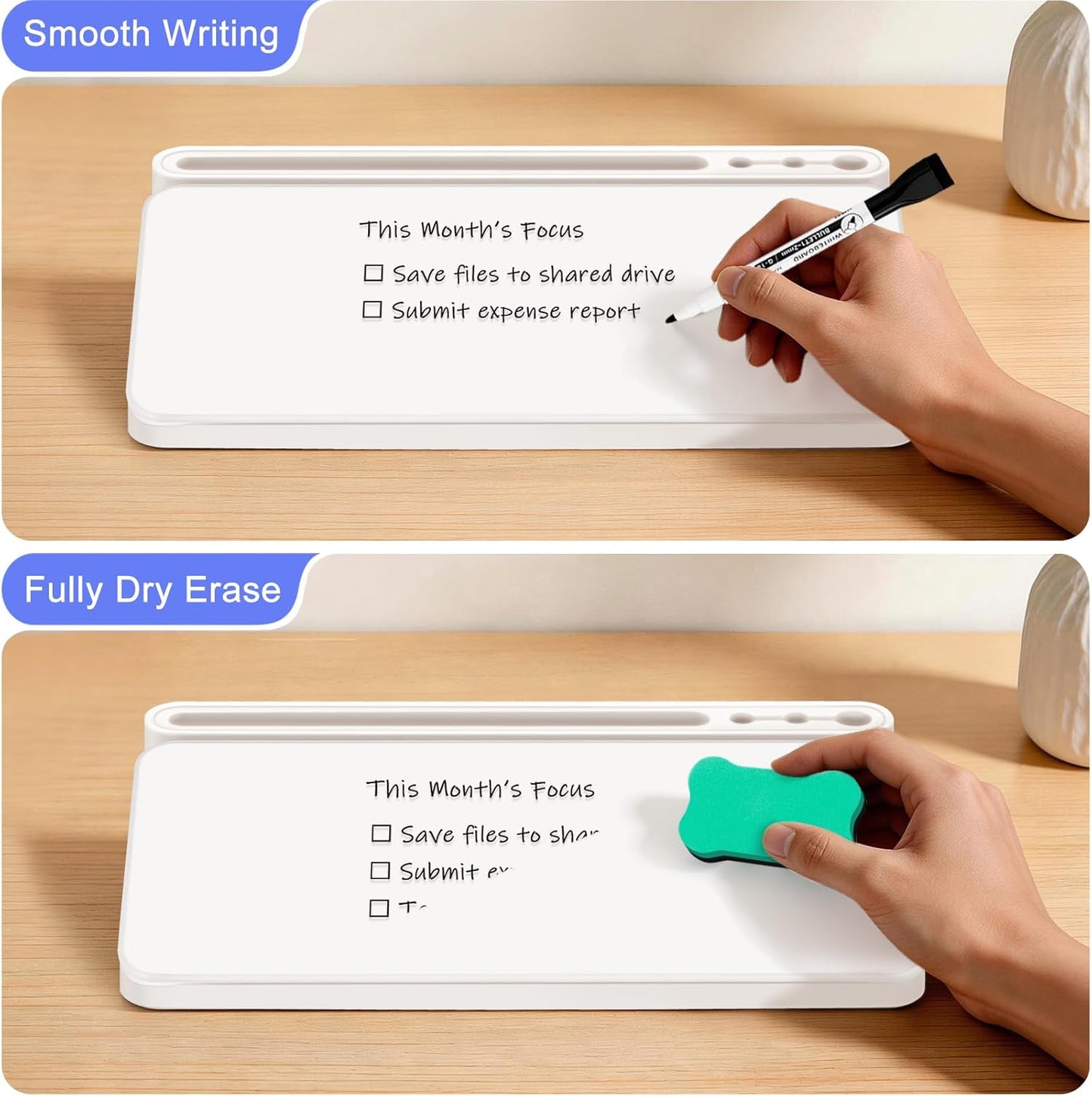 WALGLASS Small Desktop Whiteboard with Storage, Glass Desk Dry Erase White Board Computer Keyboard Stand with Drawer, Desk Organizers with Accessories for Office, Home, School Supplies White