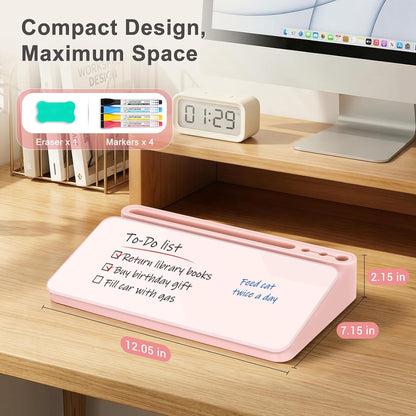 WALGLASS Small Desktop Whiteboard with Storage, Glass Desk Dry Erase White Board Computer Keyboard Stand with Drawer, Desk Organizers with Accessories for Office, Home, School Supplies White