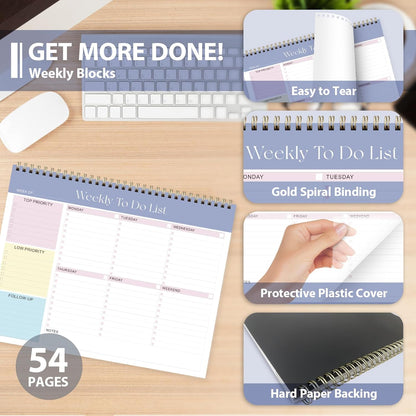Weekly To Do List Notepad, Undated Planner with 52 Sheets (8.5''x11''), Desk Weekly Planner for Women & Man, Home School & Work