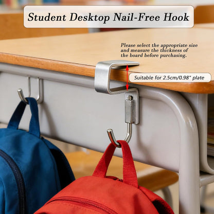 2 Pcs Desk Hook, Student Desktop Nail-Free Hook, Under Table Hook for Schoolbag, Space Aluminium Alloy, Hanger Hooks for Bag Purse Clothes Backpack Holder, Suitable for 2.5 cm/0.98" Thick Plate
